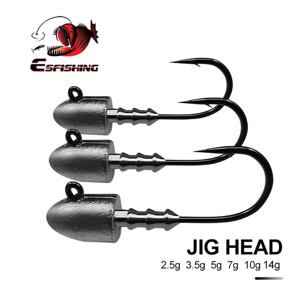 ESFISHING – tête de gabarit à balle, 5 pièces, 2.5g, 3.5g, 5g, 7g, 10g, 3 pièces, 18g, tête de vis, crochet Mustad pour leurres souples, matériel de pêche