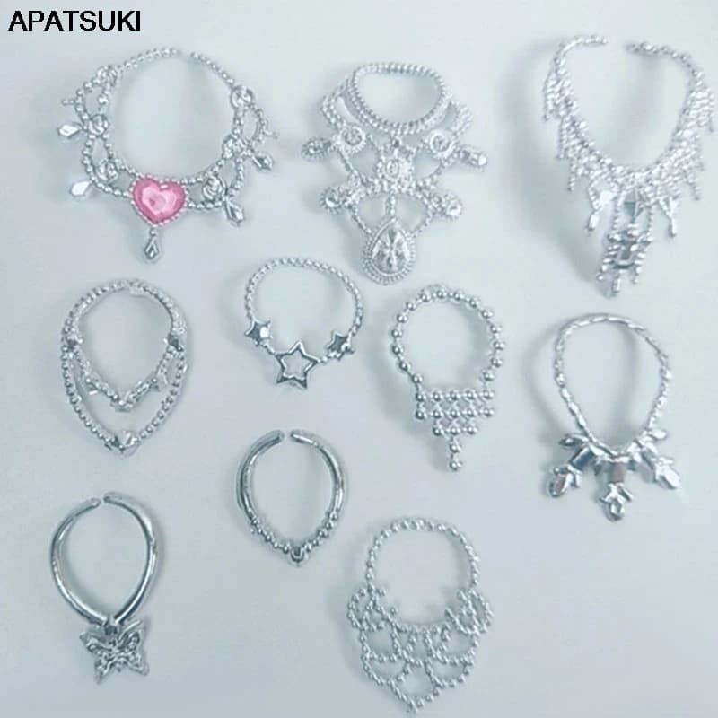Collier multi-style à la mode pour poupée Barbie, chaîne de décoration pour poupées BJD 1/6, accessoires, jouets DIY, 10 pièces/lot