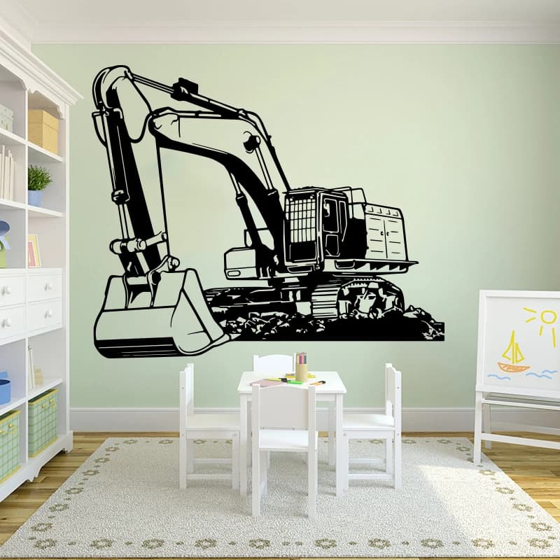Grand équipement lourd pelle pelle autocollant mural chambre d'enfants pépinière dessin animé bâtiment camion Construction autocollant mural salle de jeux
