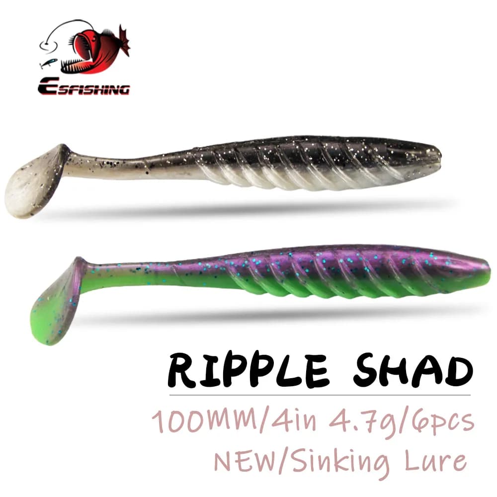 ESFISHING Leurres de pêche souples Ripple Shad 100mm 4.7g pour la pêche au perche, leurre Isca, appâts artificiels en silicone, pesca