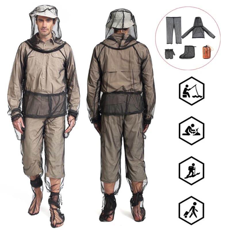 Combinaison anti-moustiques à capuche en maille, aventure de pêche en plein air, ensemble de vêtements anti-insectes, vêtements de camping et de randonnée anti-moustiques