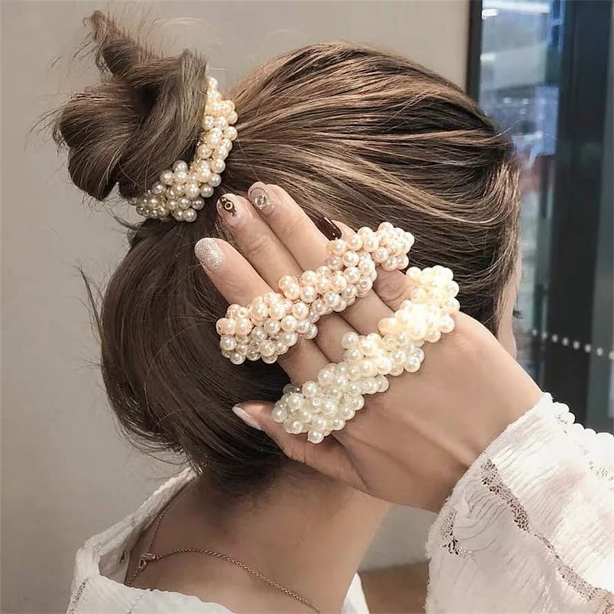 Chouchous en caoutchouc pour cheveux pour femmes, chouchous élégants en perles, porte-queue de cheval, accessoires pour cheveux