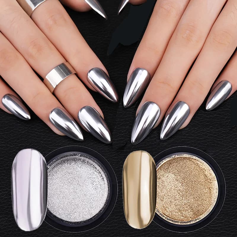 Poudre d'or et d'argent pour Nail Art, paillettes, Rose, champagne, vernis Gel UV, poussière, effet métallique, décoration pigmentée