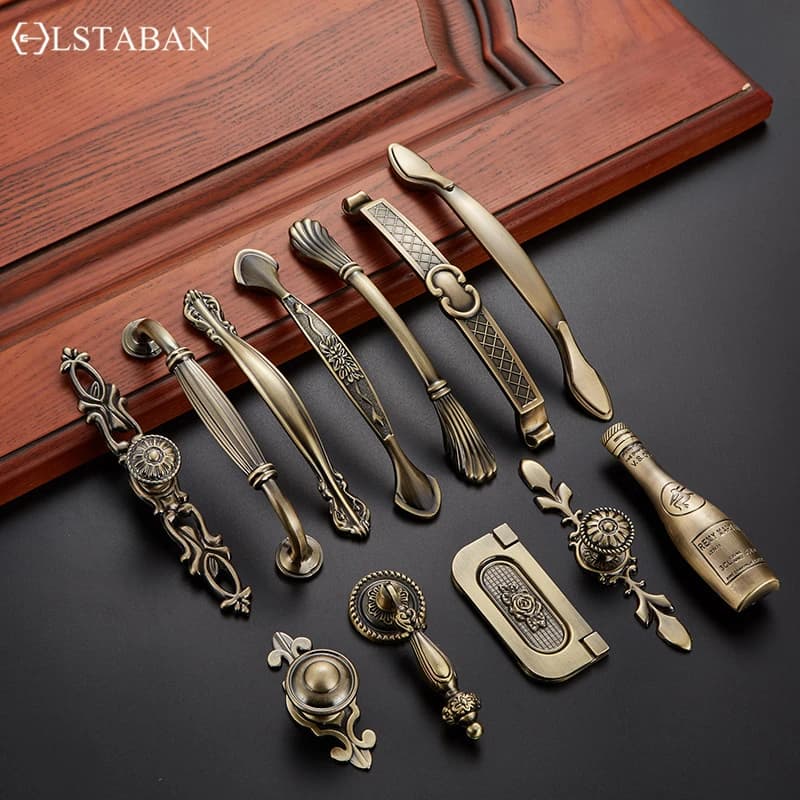 LSTABAN Poignée de porte et tiroir en alliage de Zinc, style européen Antique, accessoires de meubles et garde-robe simples, poignée de meuble verte Antique