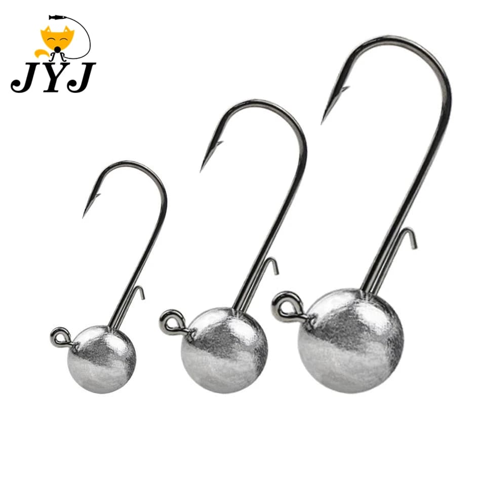 Lot de 10 hameçons jig à tête large, toutes tailles (1g-20g), hameçons jig à tête ronde anti-herbe à tige longue pour la pêche aux vers souples