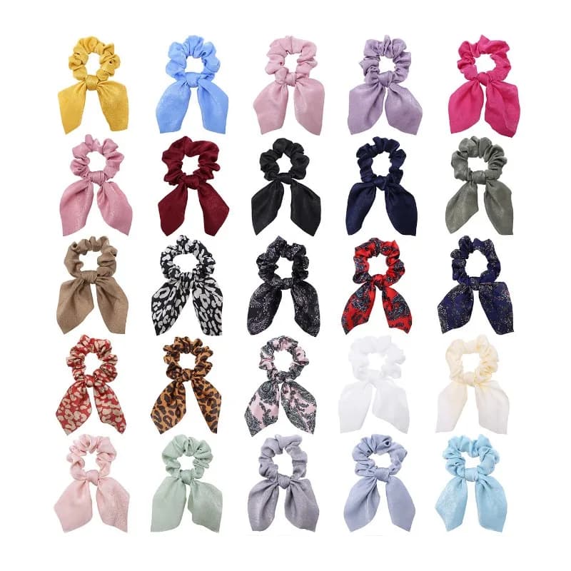 Chouchous à nœud pour femmes et filles, attaches de cheveux imprimées florales avec nœud, bandes élastiques pour cheveux, support queue de cheval, accessoires pour cheveux
