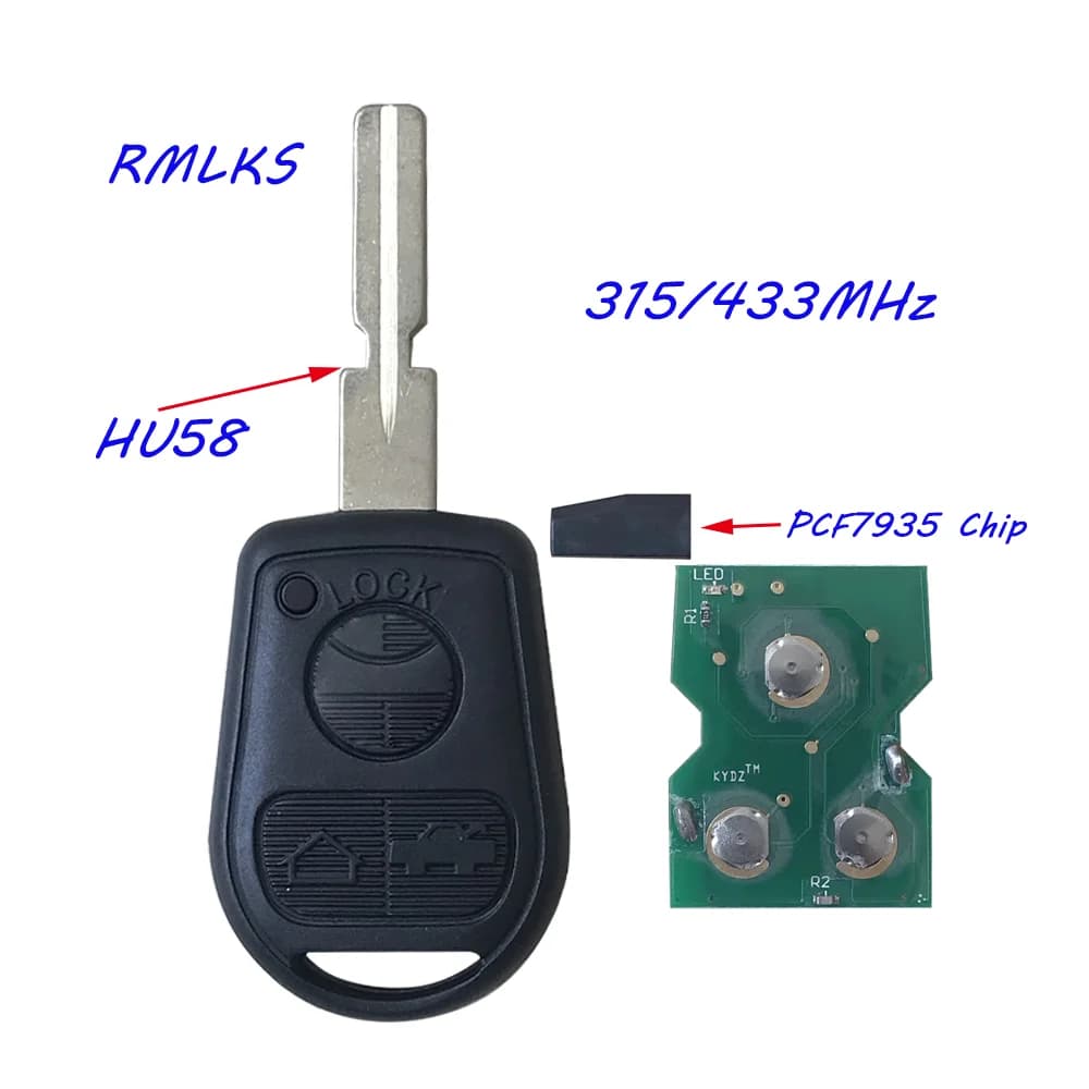 Clé télécommande à 3 boutons 315/433 Mhz, avec puce ID44 PCF7935 originale pour BMW E31 E32 E34 E36 F30 E38 E39 E46 E90 E91 E92