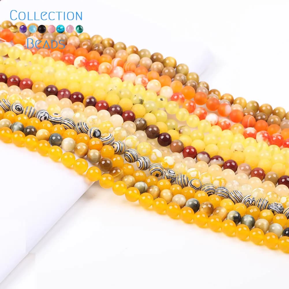 Perles Rondes en Pierre Naturelle de 15 Pouces, Clip Jaune, Jaspe, Agates, Ambre, pour Bijoux de Direction, Accessoire de Bricolage, Vente en Gros