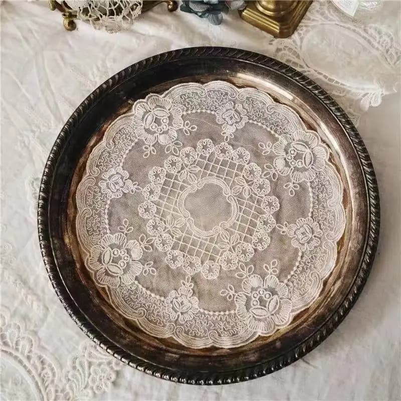 Napperon brodé en dentelle française ronde, napperon, sous-verre, fruits, collation, gâteau, tasse, tasse, décoration en polymères, 18cm, 27cm