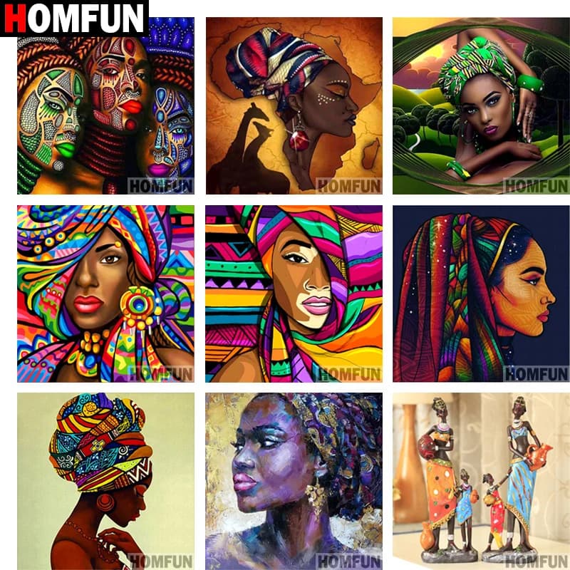 HOMFUN plein carré/rond perceuse 5D bricolage diamant peinture "femme africaine" 3D broderie point de croix 5D décor à la maison cadeau