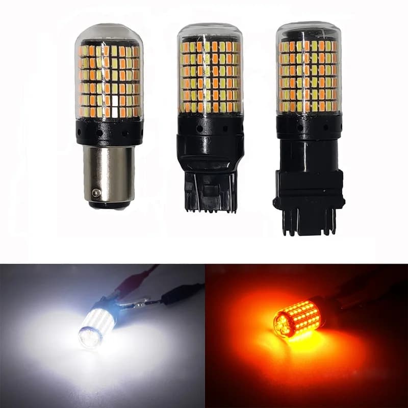 Ampoule Led T20 1157 BAY15D, lumière blanche ambre Double P21/5W pour clignotant de voiture, 2 pièces, 7443 T25 3157, 3014 168SMD