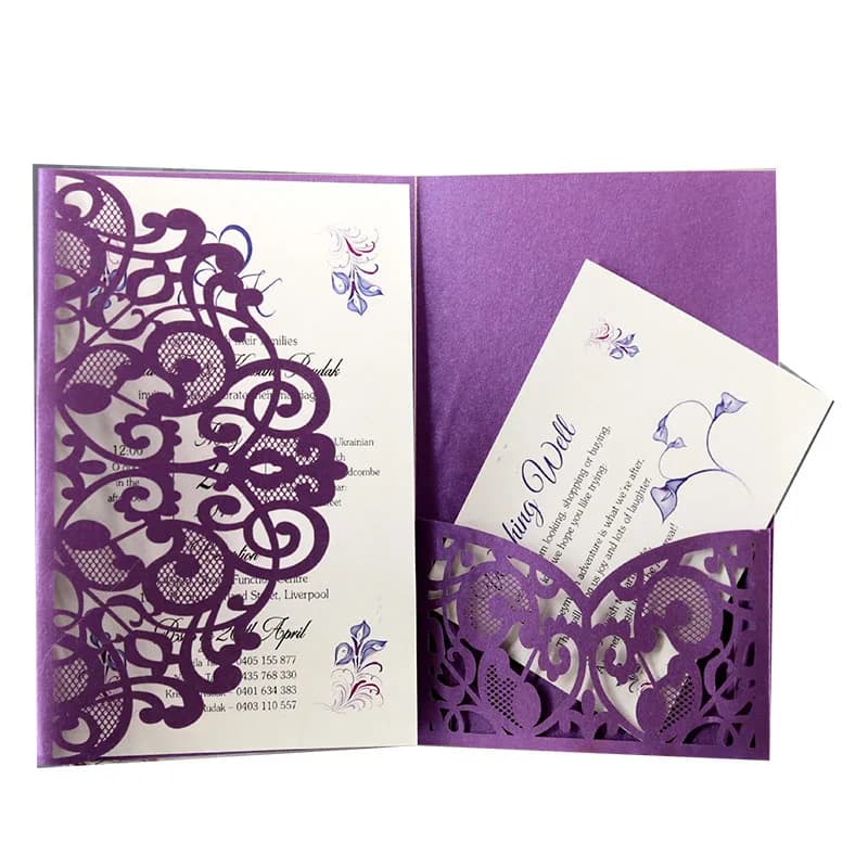 Carte d'invitation de mariage découpée au Laser, couronne élégante, carte de vœux personnalisée avec cartes RSVP, fournitures de décoration pour cadeaux de fête de mariage, 5 pièces
