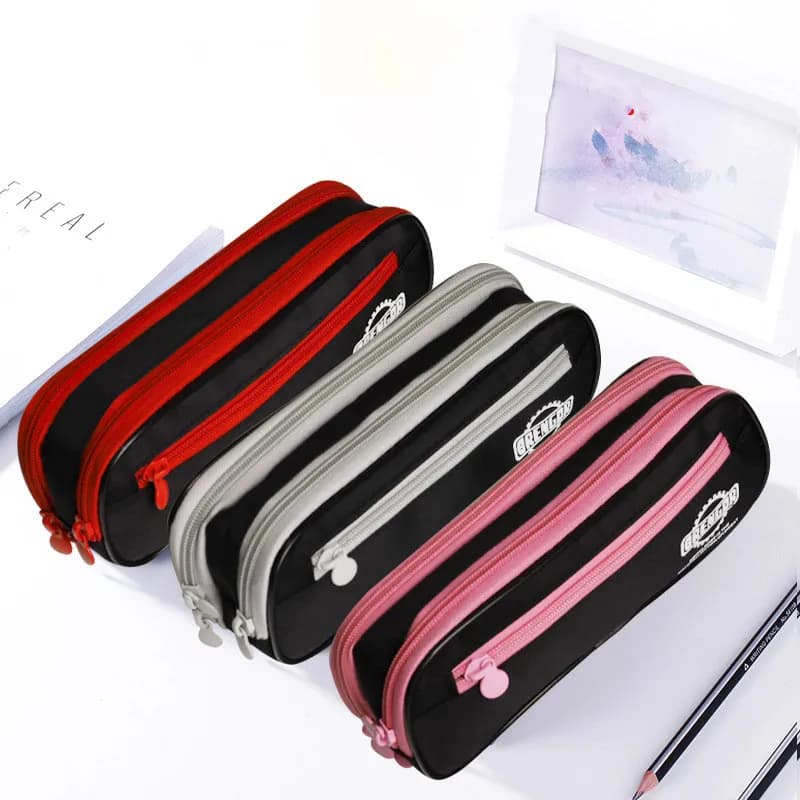 Trousse à crayons en toile à trois couches, sac à crayons d'école mignon, étui à crayons de couleur à fermeture éclair, sac à stylos pour garçons, sac de rangement de fournitures scolaires pour