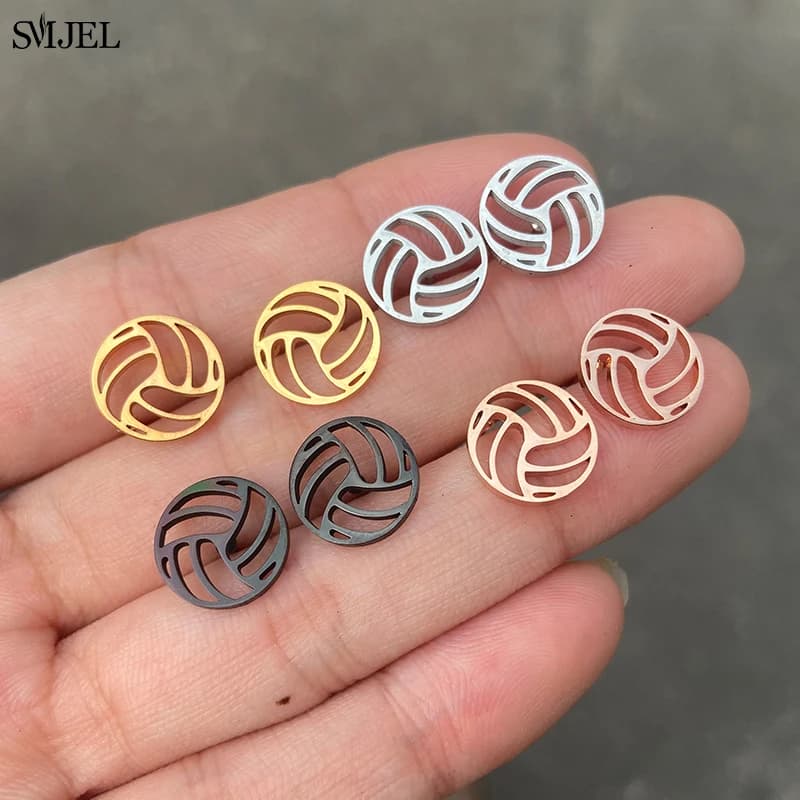 Boucles d'oreilles Punk noires de volley-ball pour femmes et hommes, en acier inoxydable, forme géométrique, bijoux de sport, cadeaux pour club