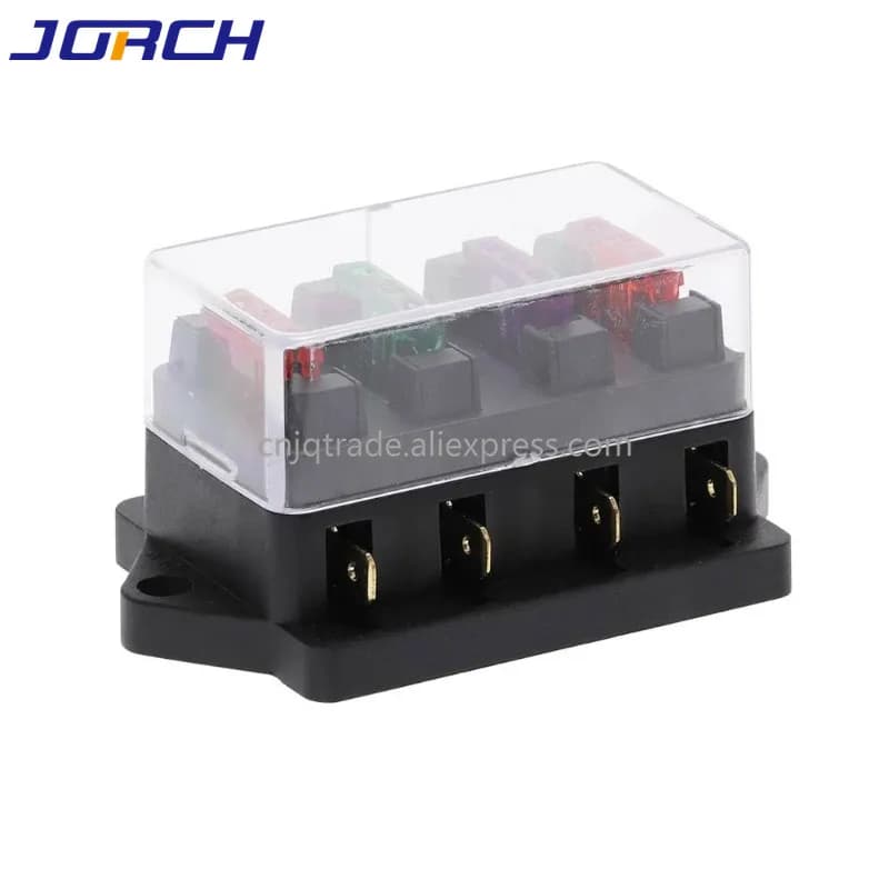 1 ensemble de boîtier de fusibles de relais moyen noir à 4 voies pour voiture avec 4 fusibles pour 12V 24V