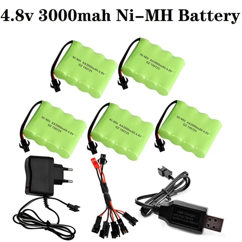 Batterie NiMH haute capacité 4,8 V 3000 mAh avec câble de charge pour jouets RC, voitures, chars, robots, bateaux, armes à feu, pack de batteries Ni-MH AA 4,8 V