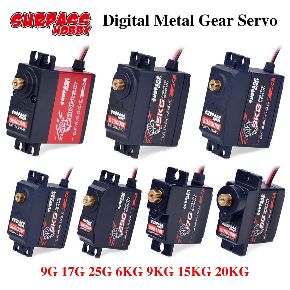SURPASS Hobby Servo Numérique 9G 17G 25G 6KG 9KG 15KG 20KG Micro Servo à Engrenages Métalliques pour Voitures RC 1/8 1/10, Avions, Robots, Planeurs