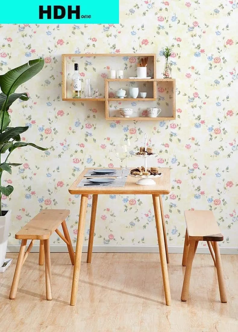 Papier peint auto-adhésif floral bleu et rose, peler et coller, papier de contact jaune, revêtement mural parfait, film vinyle pour la décoration intérieure