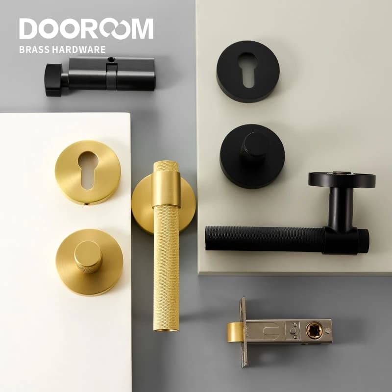 Dooroom – ensemble de serrure de porte moletée en laiton, noir or, intérieur de chambre à coucher, salle de bains, Double levier de porte en bois, factice, confidentialité