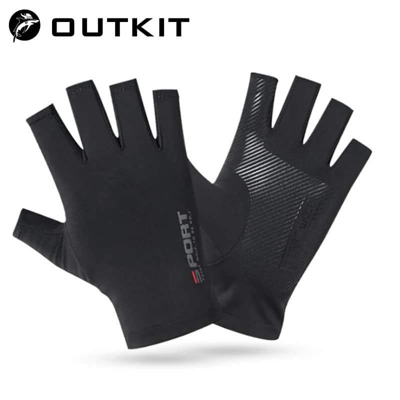 1 paire de gants de pêche pour hommes et femmes, demi-doigts, en soie glacée, pour l'extérieur, protection solaire d'été, antidérapants