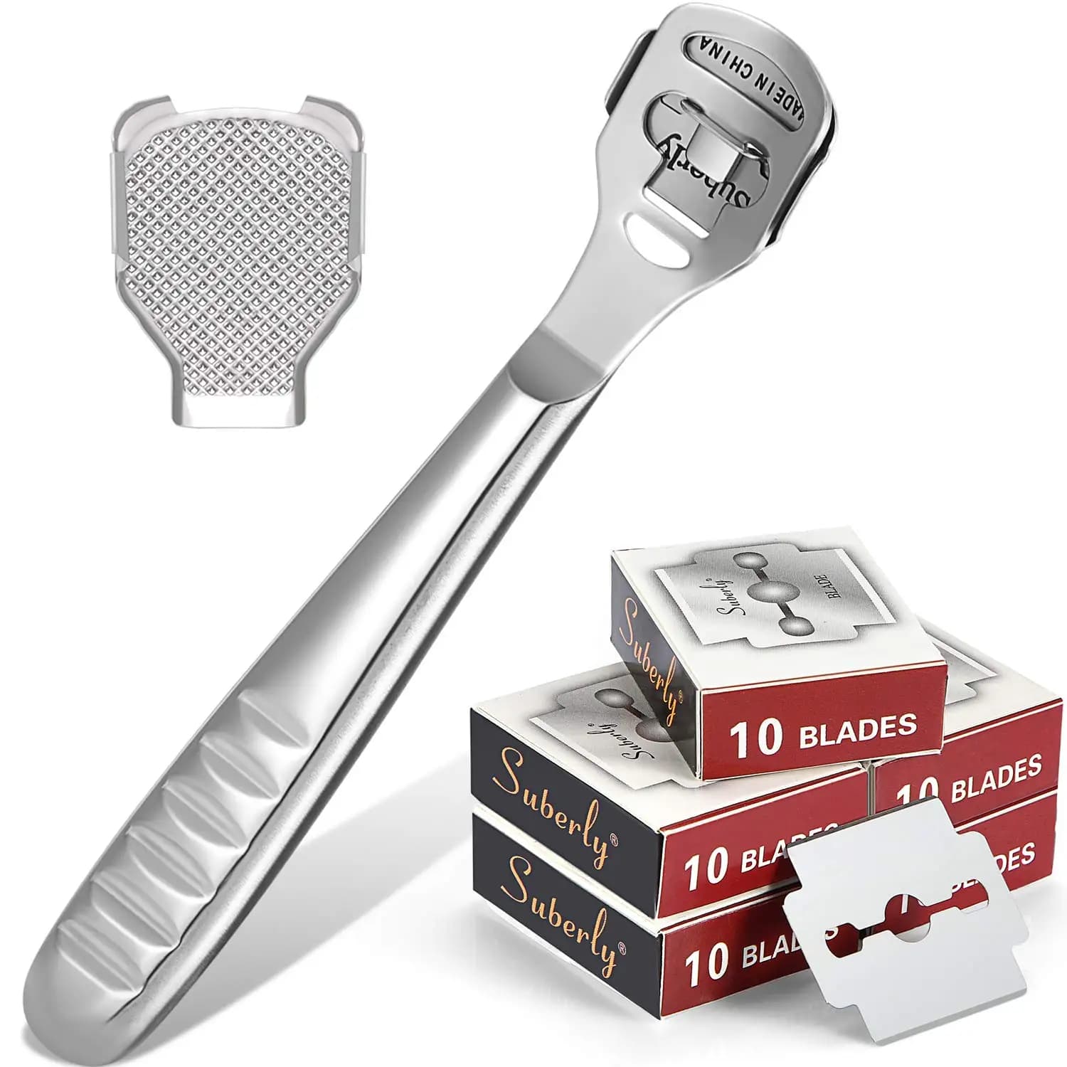 Nouvel outil de soins des pieds en acier inoxydable, dissolvant de callosités de peau morte, raboteuse, rasoir pour pieds + 50 lames, 1 pièce