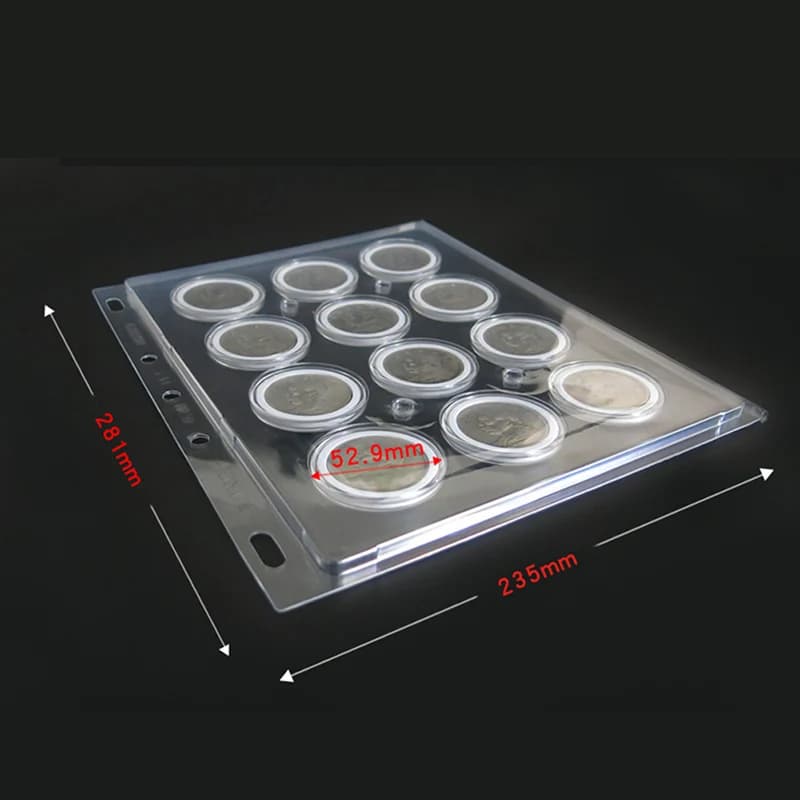 Pages de rangement pour pièces de monnaie encapsulées (PET) – Lot de 2 pour 20 grandes capsules – Support de pièces à anneau réglable