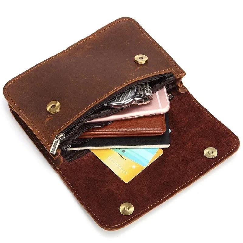 Sac banane vintage en cuir de cheval pour hommes, sacs de taille, ceinture de voyage, véritable, petit téléphone, poudres, boucle, hanche, mâle, Elin