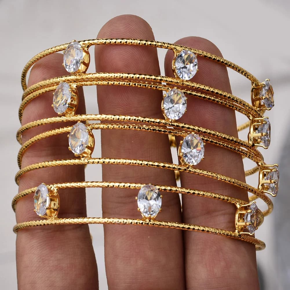 Bracelets en or éthiopien couleur or de Dubaï, 24K, 4 pièces/lot, en pierre blanche, pour femmes, bijoux de mariage, cadeaux pour femme et fille