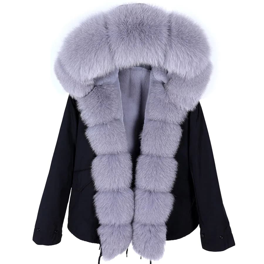 Maomaokong-Parkas d'hiver pour femmes, fourrure de renard naturelle, manteau beige femme, cuir, veste chaude, bombardier court, optique, vêtements en fausse doublure, nouveau