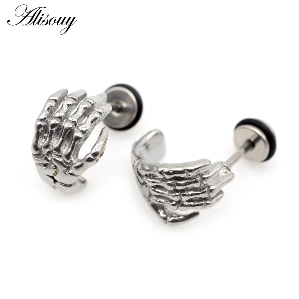 Alisouy – boucles d'oreilles en acier inoxydable pour hommes et femmes, 2 pièces, clous de tête de mort, cornes d'oreille, Tragus, Cartilage, Helix, Piercing, bijoux pour le corps