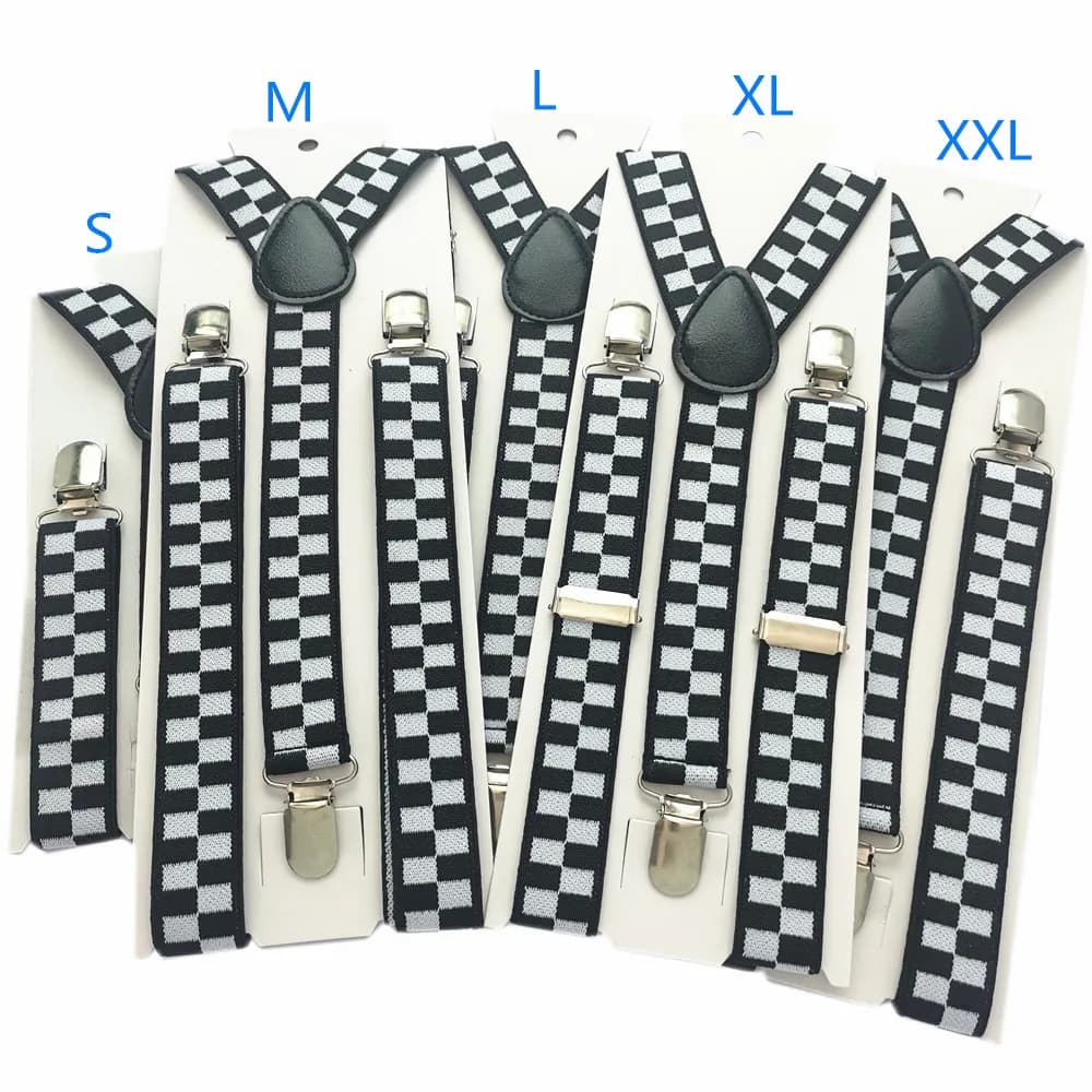 Bretelles Réglables à Carreaux Noirs et Blancs pour Enfant et Adulte, Bretelles à Dos en Y artificiel astique de 2.5cm de Large, 5 Tans pour toute la Famille, ixde Mariage