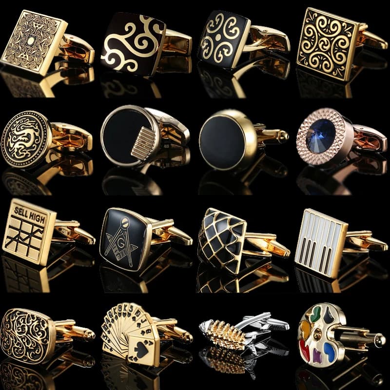 Boutons de manchette couleur or de qualité, motif rétro, Poker, nœud d'oiseau, balle de poisson, chemise française, manchettes, accessoires de costume, bijoux de mariage
