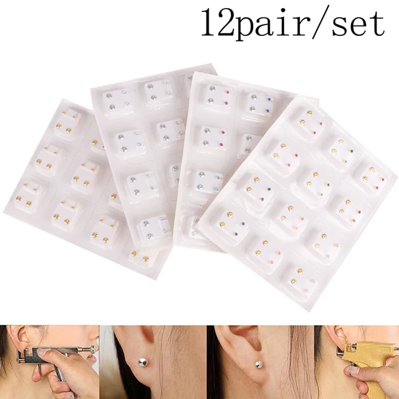 Boucles d'oreilles chirurgicales en acier, 24 pièces = 12 paires, ensemble de boucles d'oreilles médicales, Kits d'outils de perçage, bijoux pour femmes