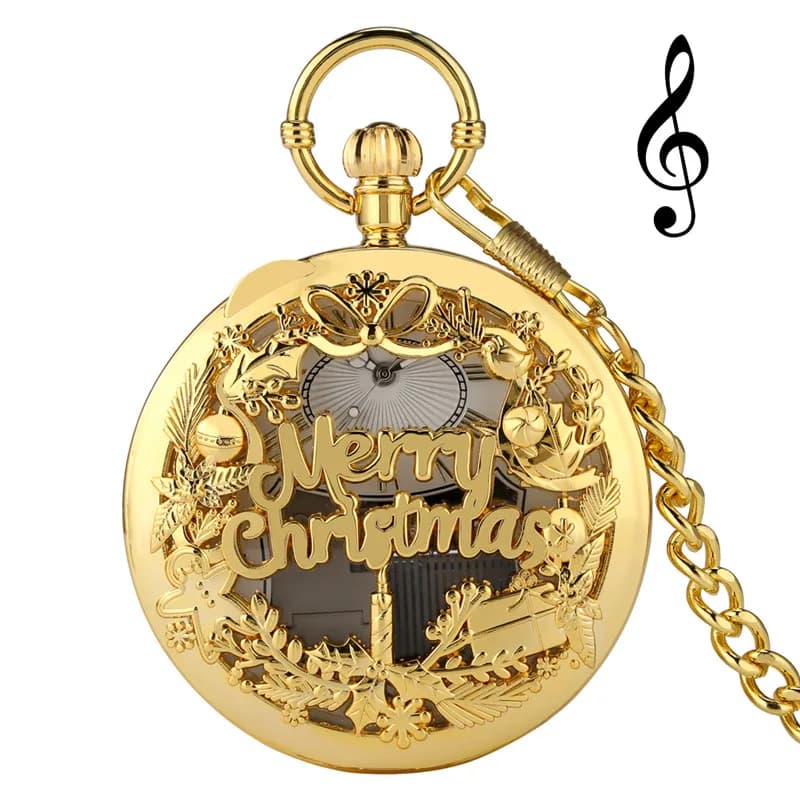 Montre de poche analogique à Quartz pour hommes et femmes, Antique, musique de noël, avec chanson, chaîne pendentif horloge, cadeau de noël