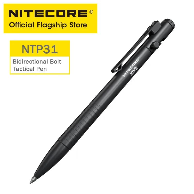 Nitecore NTP31 CNC stylo tactique d'action de boulon bidirectionnel stylo à bille d'auto-défense + brise-verre à pointe conique en acier au tungstène