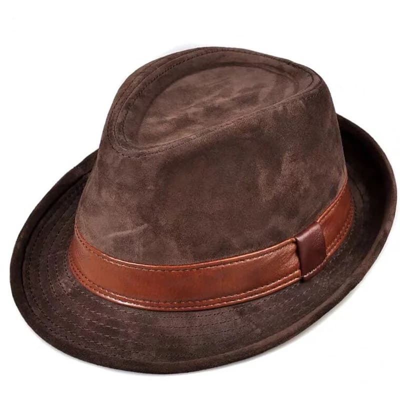 2025 hiver véritable haut en cuir chapeaux pour hommes/femmes messieurs britanniques large bord Stetson Fedoras 55-60 cm ajusté marron Gorra mâle