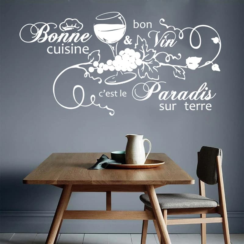 Autocollant mural en vinyle avec citation de bonne cuisine française, décalcomanie de cuisine dominante, citation de chef cuisinier, bonne cuisine, vin