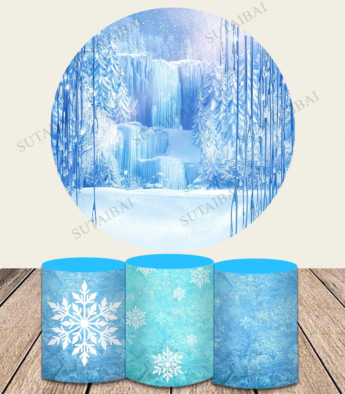 Arrière-plans de photographie de flocon de neige et de glace, couvertures d'intervalles, cercle rond, hiver, filles congelées, fête d'anniversaire