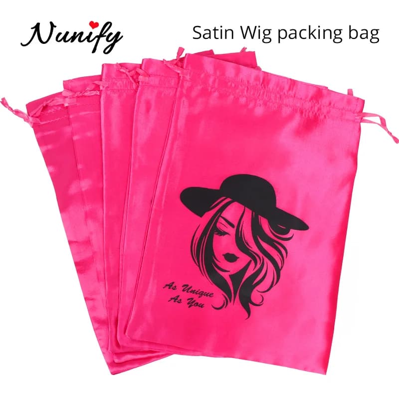 Sac de perruque universel en satin pour salon de coiffure, pocommuniste roses et noires, sacs de rangement de transport avec ficelle de proximité pour perruques, faisceaux de cheveux