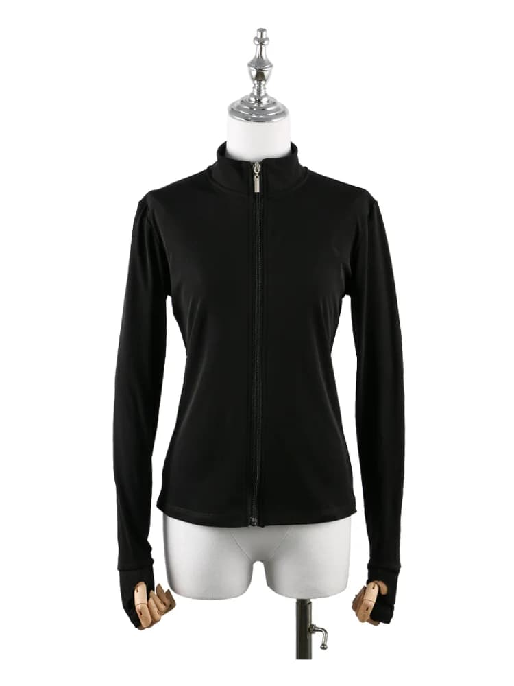 Tenue d'entraînement de patinage artistique pour enfants et adultes, veste de patinage personnalisée, tenue de performance pour filles, document solide noir