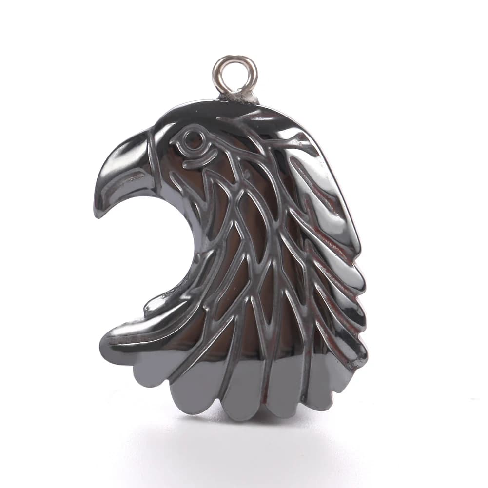Pendentif en pierre d'hématite d'aigle naturel, perle breloque en métal 30x25x5mm, bijoux, accessoires de fabrication de colliers à faire soi-même pour femmes et hommes