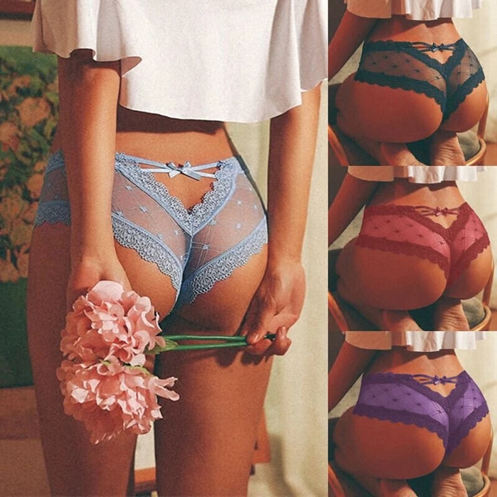 Femmes Cage dos culottes Sexy dentelle maille trou arrière Perspective vague forme arc sous-vêtements dames slips S-XL charmante mode