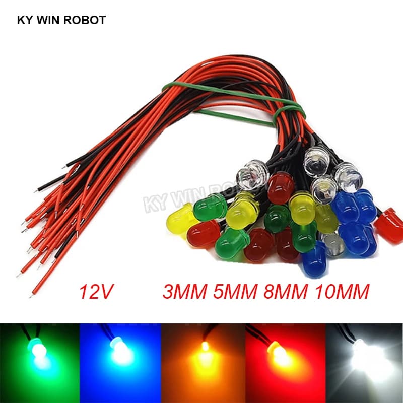 5-10 pièces 3mm 5mm 8mm 10mm LED 5V 20cm pré-câblé blanc rouge vert bleu jaune Orange Diode lampe décoration Diodes électroluminescentes
