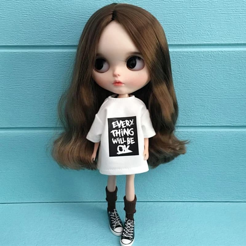 T-shirt long blanc fait à la main, vêtements Blythe, adapté aux poupées Blyth, OB24, Licca, OB24, Azone, 1/6, mode
