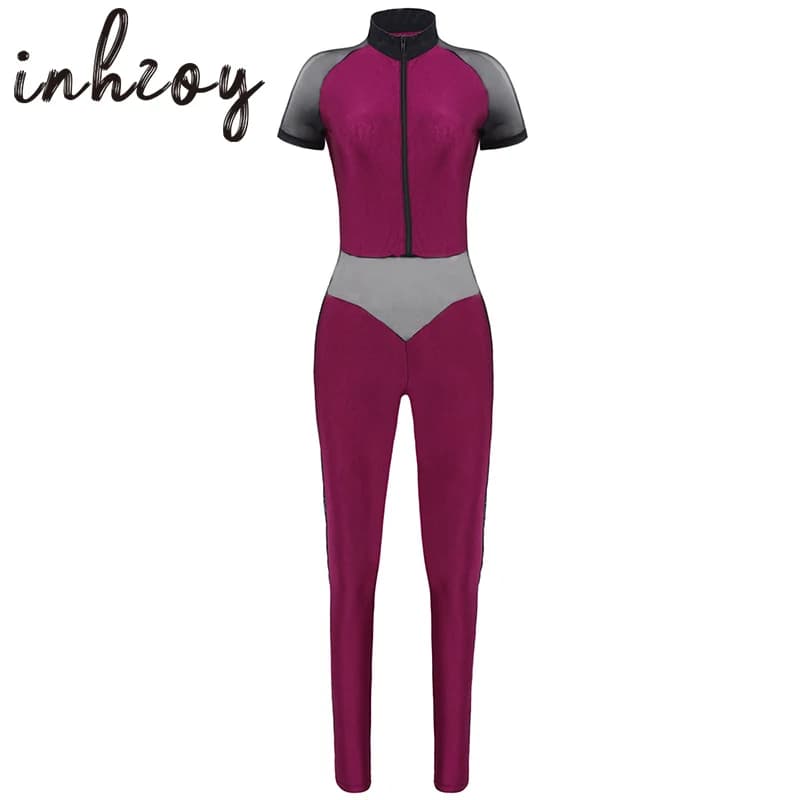 Combinaison en maille pour femmes, vêtement de danse, Patchwork, body moulant, pantalon de Sport, Fitness, Yoga, gymnastique, Costume de Ballet, Leotard