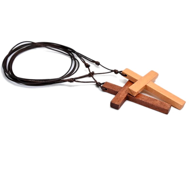 Collier croix catholique MX001, pendentif jésus-Christ, ras du cou, style bijoux rétro, collier en bois naturel, vente en gros, amulette