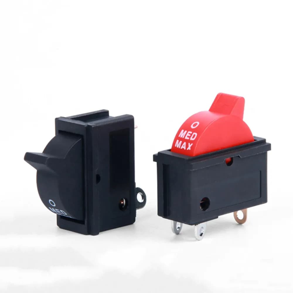 2 pièces, 10A, 250V, interrupteur à bascule noir et rouge pour le réglage de la vitesse du ventilateur, 3 positions, 3 broches, interrupteur SPDT pour sèche-cheveux.