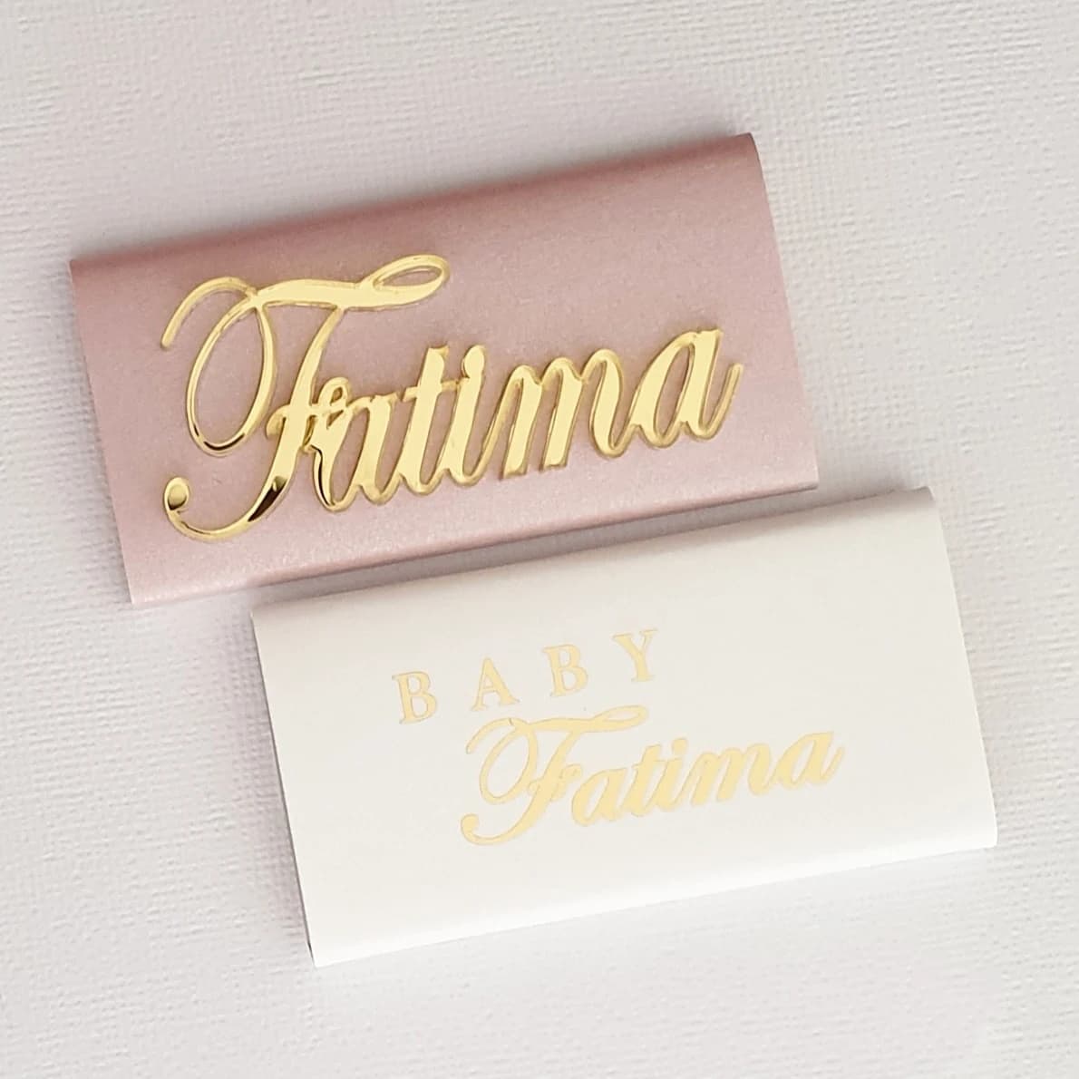 Plaques miroir dorées en acrylique découpées au Laser, 12 pièces, nom de bébé décoré, boîte de baptême et de baptême au chocolat, bannière