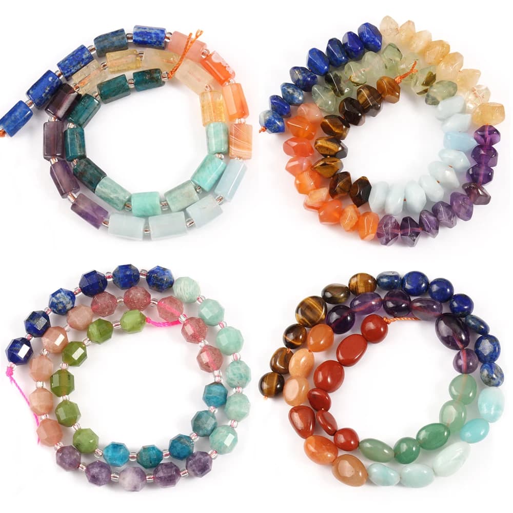 Perles d'énergie de guérison en pierre naturelle mixte, bracelet de yoga bricolage, perles de 7 chakras, bijoux exécutifs, 7.5 po, 15 po