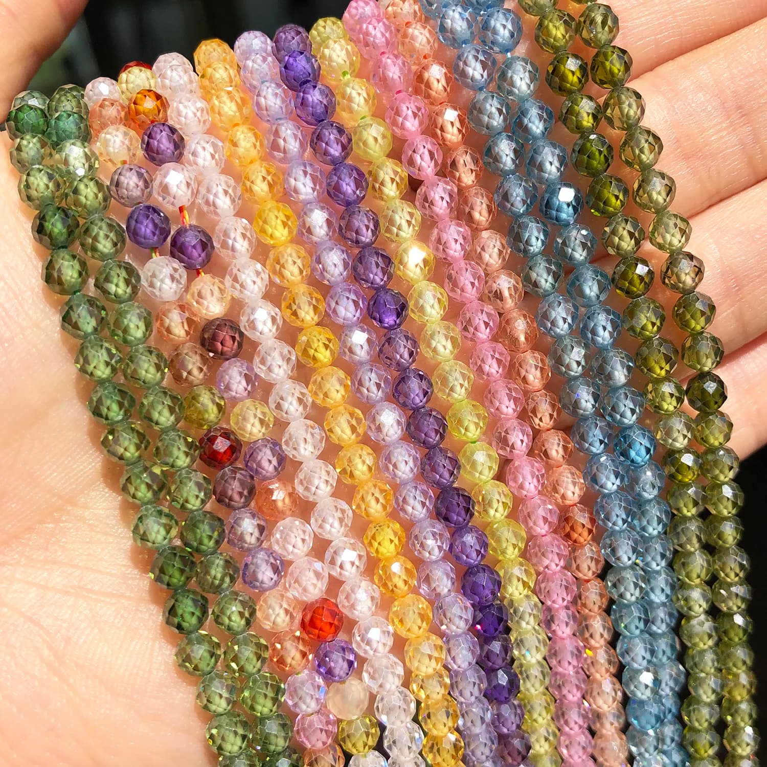 Perles de Zircon cubique à facettes de 2, 3 et 4mm, perles de strass multicolores, perles rondes en vrac pour la fabrication de bijoux, Bracelet de bricolage